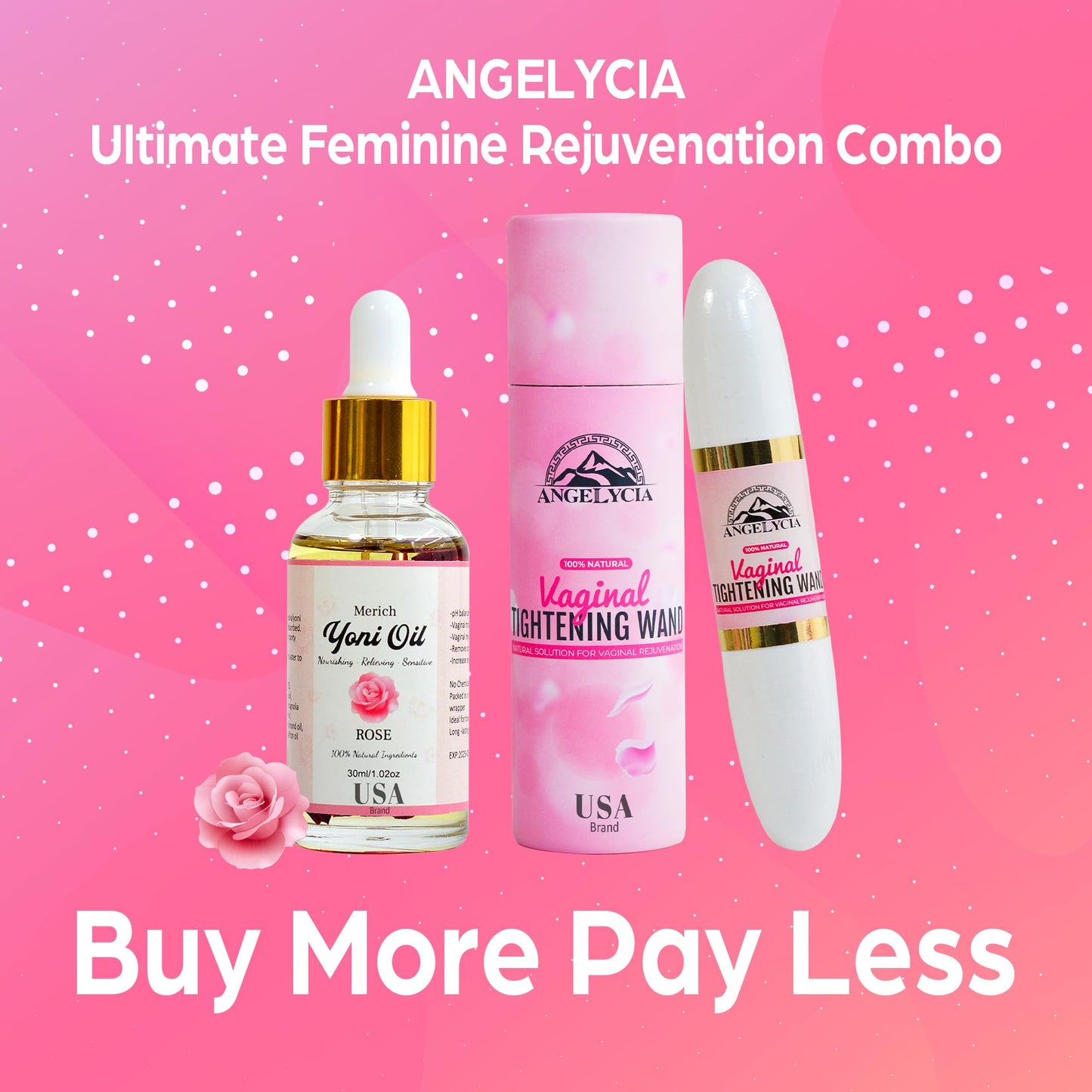 ANGELYCIA Ultimate Feminine Rejuvenation Combo, Virginity Wand and Feminine Yoni Detox Oil Rose, Vaginal Tightening Solution, Restores pH Balance for Women,