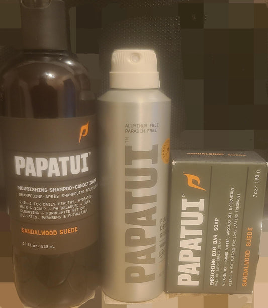 Papatui refreshing body wash, full body spray, enriching big bar soap (3 piece)