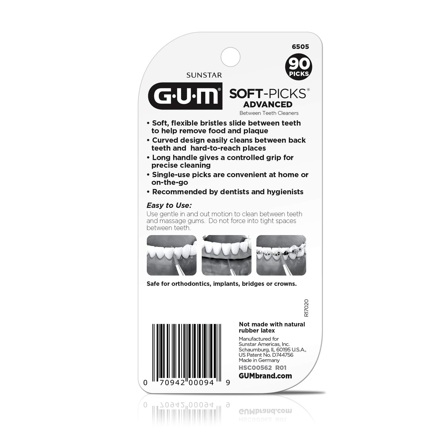 GUM Soft-Picks Advanced, Easy to Use Dental Picks for Teeth Cleaning Health, Disposable Interdental Brushes with Convenient Carry Case, Dentist Recommended Dental Picks, 90 Count (Pack of 3)