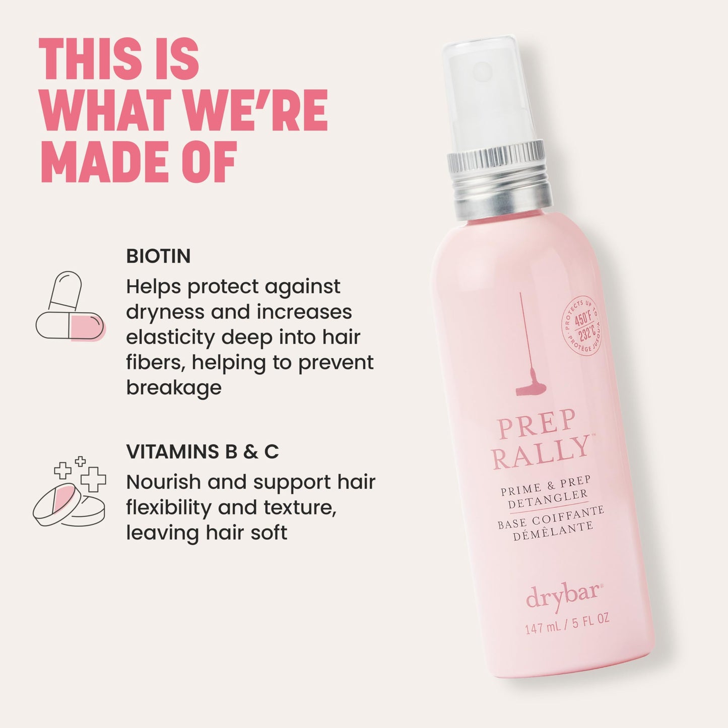 Drybar Prep Rally Prime & Prep Detangler | Nourishes Hair, Detangles with Ease, Leaves Hair Soft & Manageable, Protects Hair, Cruelty Free