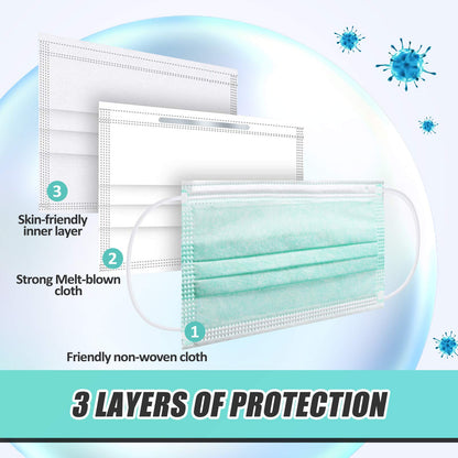 Medical 50 Pcs Disposable Face Mask 3 Layer Protective Masks Green