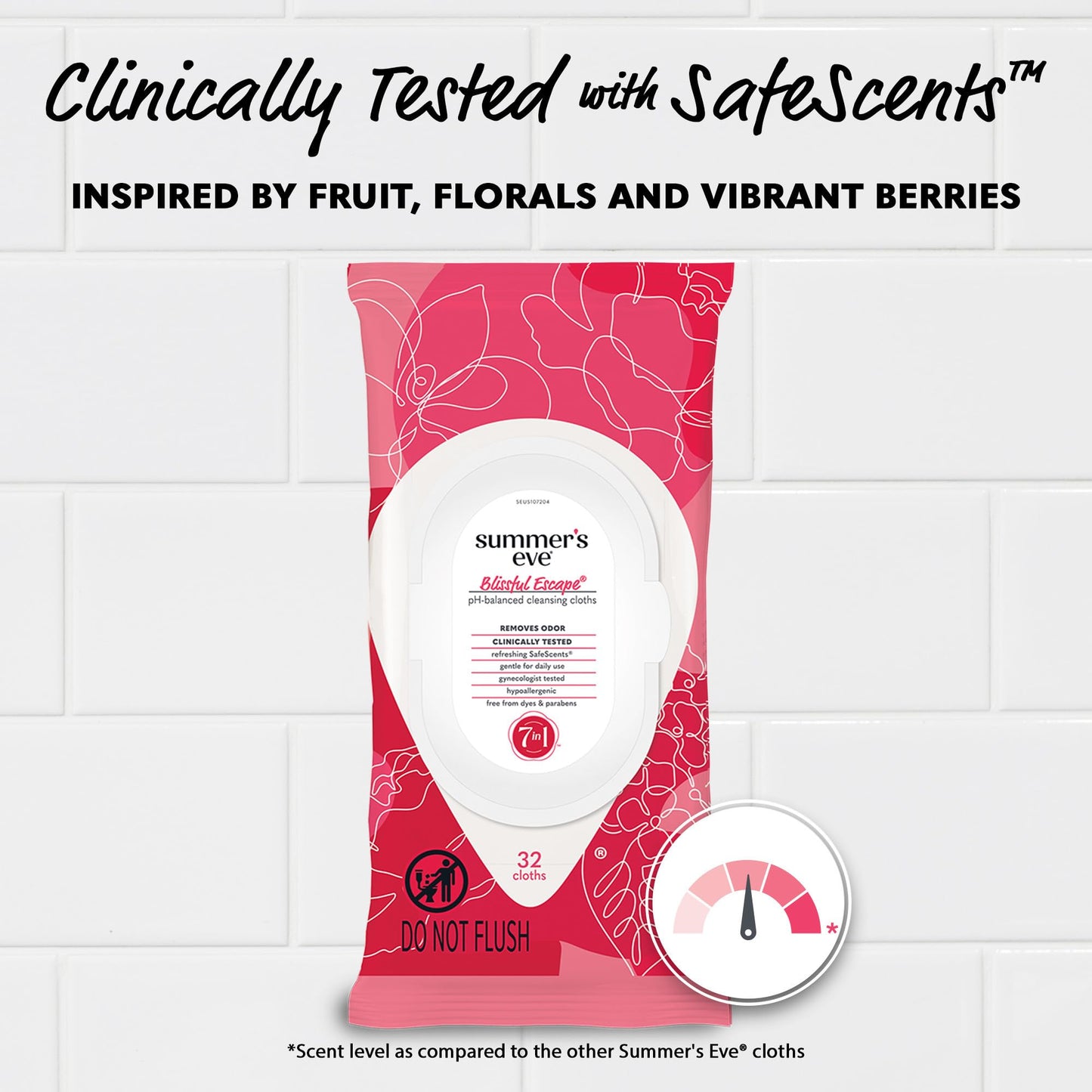 Summer's Eve Blissful Escape Feminine Wipes, Gentle pH-Balanced Formula Helps Control Vaginal Odor, Resealable Pack, 32 Wipes