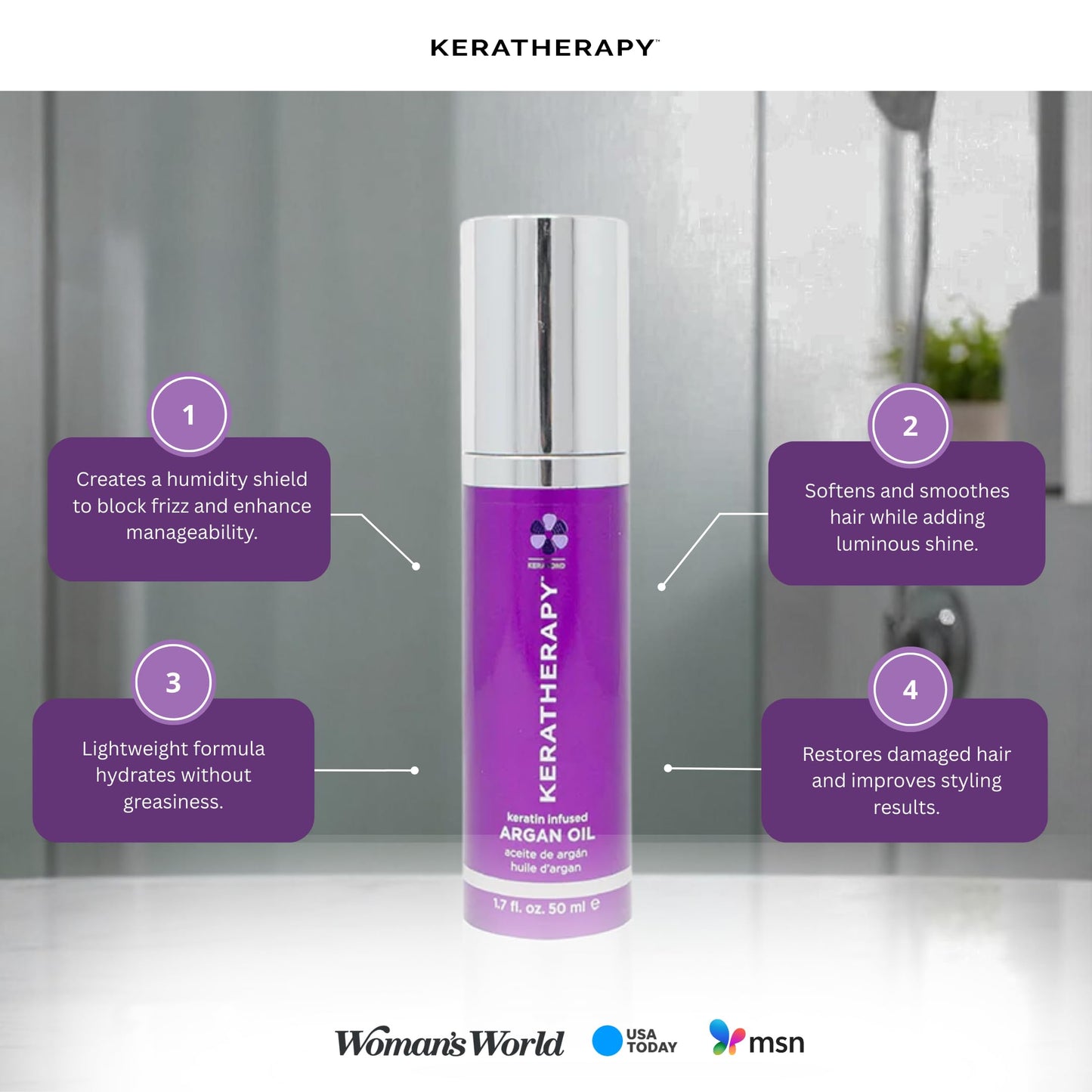 KERATHERAPY Keratin Infused Argan Oil, 1.7 fl. oz., 50 ml - Repairing Hair Care for Dry Damaged Hair, Frizz, Flyaways & Easy Styling - Kerabond Technology for Smooth, Soft, & Shiny Tresses