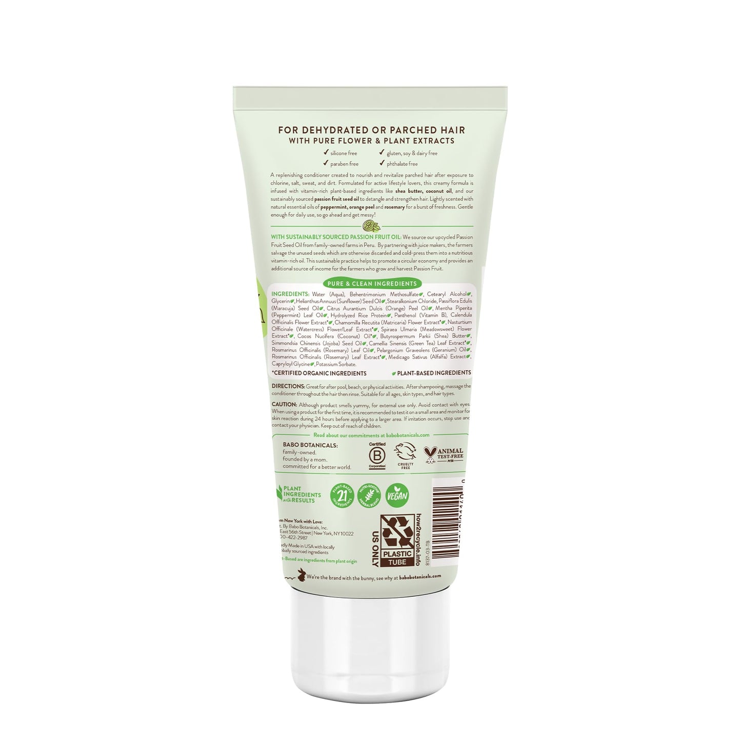 BABO Botanicals Swim & Sport Citrus Mint & Passion Fruit Conditioner - Purifying & replenishing- Shea Butter & Green Tea - for All Ages - Scented with Citrus and Peppermint Essential Oils