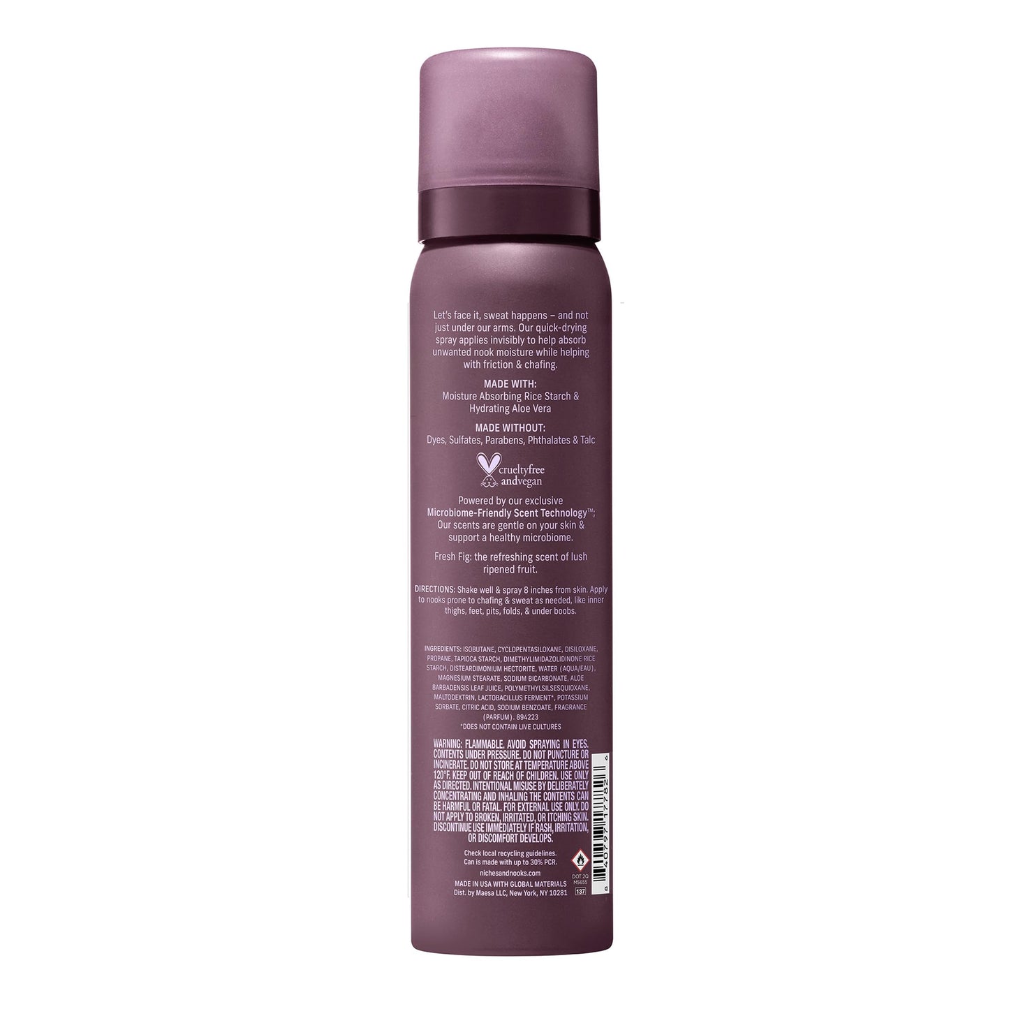 Niches & Nooks Sweat Absorbing Anti Chafing Barrier Body Spray for Women - Fresh Fig - Intimate pH Balanced Feminine Spray Relief For Thighs & Skin - Travel Size - Vegan + Phthalate Free - 2oz