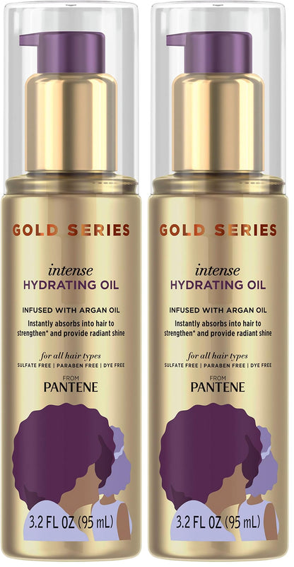 Pantene, Hair Oil Treatment, Sulfate Free, Intense Hydrating, Pro-V Gold Series, for Natural and Curly Textured Hair, 3.2 fl oz (Pack of 2)
