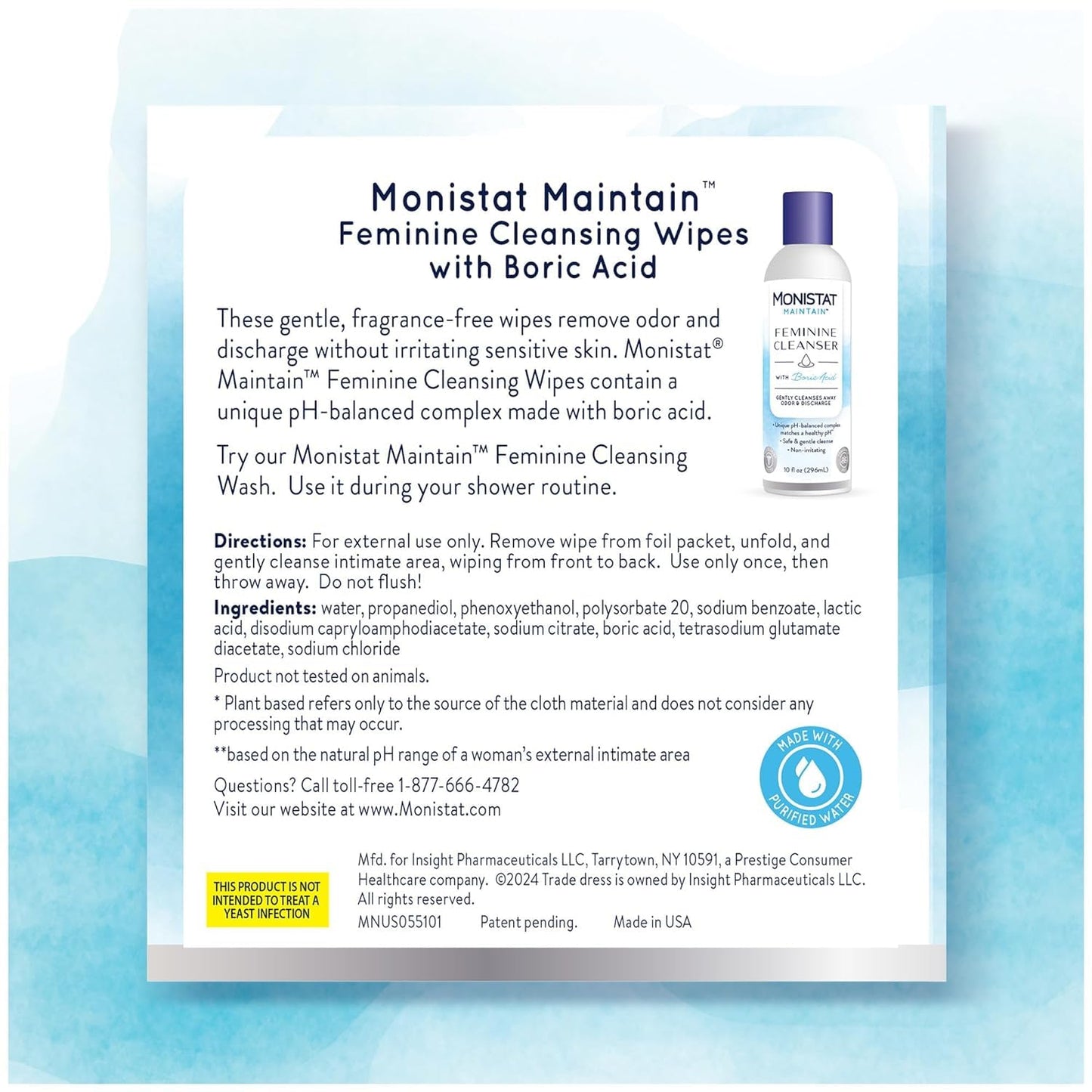 Monistat Maintain Feminine Wipes for Feminine Care, Fragrance Free, 12 CT (Pack of 3)
