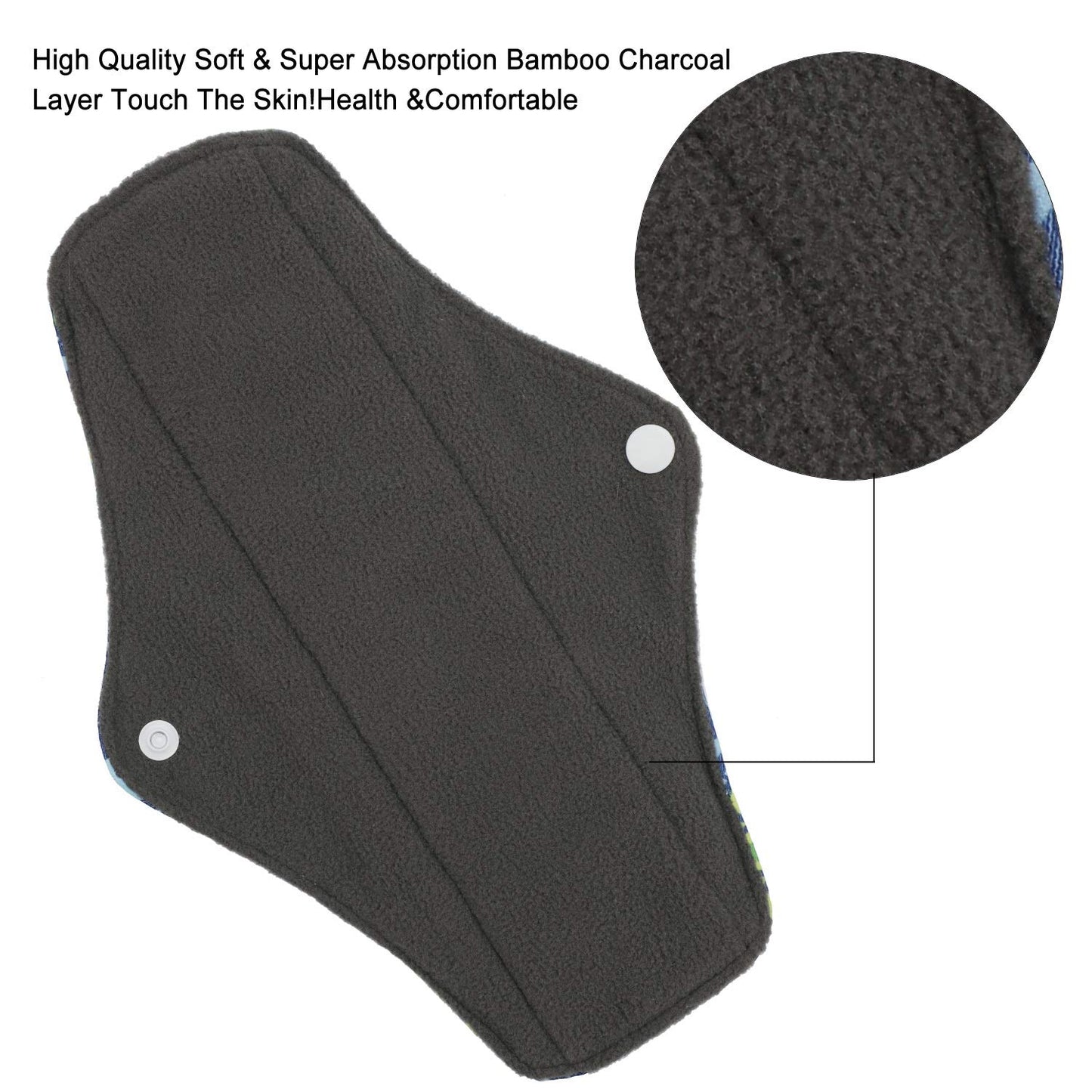 Reusable Menstrual Pads (7 in 1, 10in*7in), PHOGARY Bamboo Cloth Pad for Heavy Flow with Wet Bag, Large Sanitary Pads Set with Wings for Women, Washable Overnight Cloth Panty Liners Period Pad