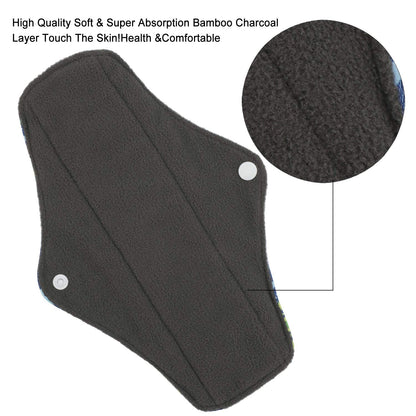 Reusable Menstrual Pads (7 in 1, 10in*7in), PHOGARY Bamboo Cloth Pad for Heavy Flow with Wet Bag, Large Sanitary Pads Set with Wings for Women, Washable Overnight Cloth Panty Liners Period Pad