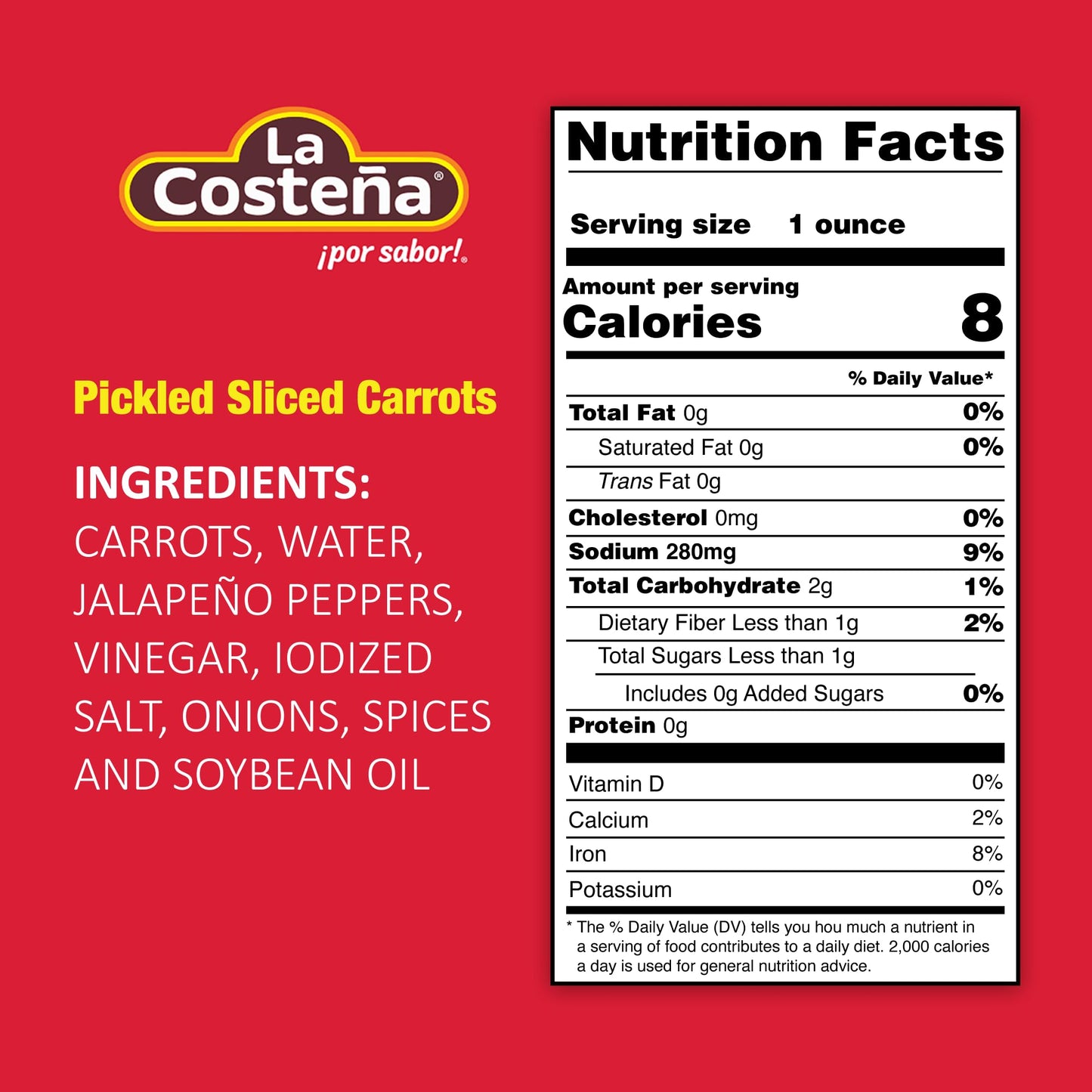 La Costena Sliced Pickled Carrots with Pickled Jalapenos - Sliced Carrots with Jalapeno Peppers - Mexican Food, Taco Toppings & Salsa - Hot Pickled Vegetables - 14.1oz, 12 Pack Canned Vegetables