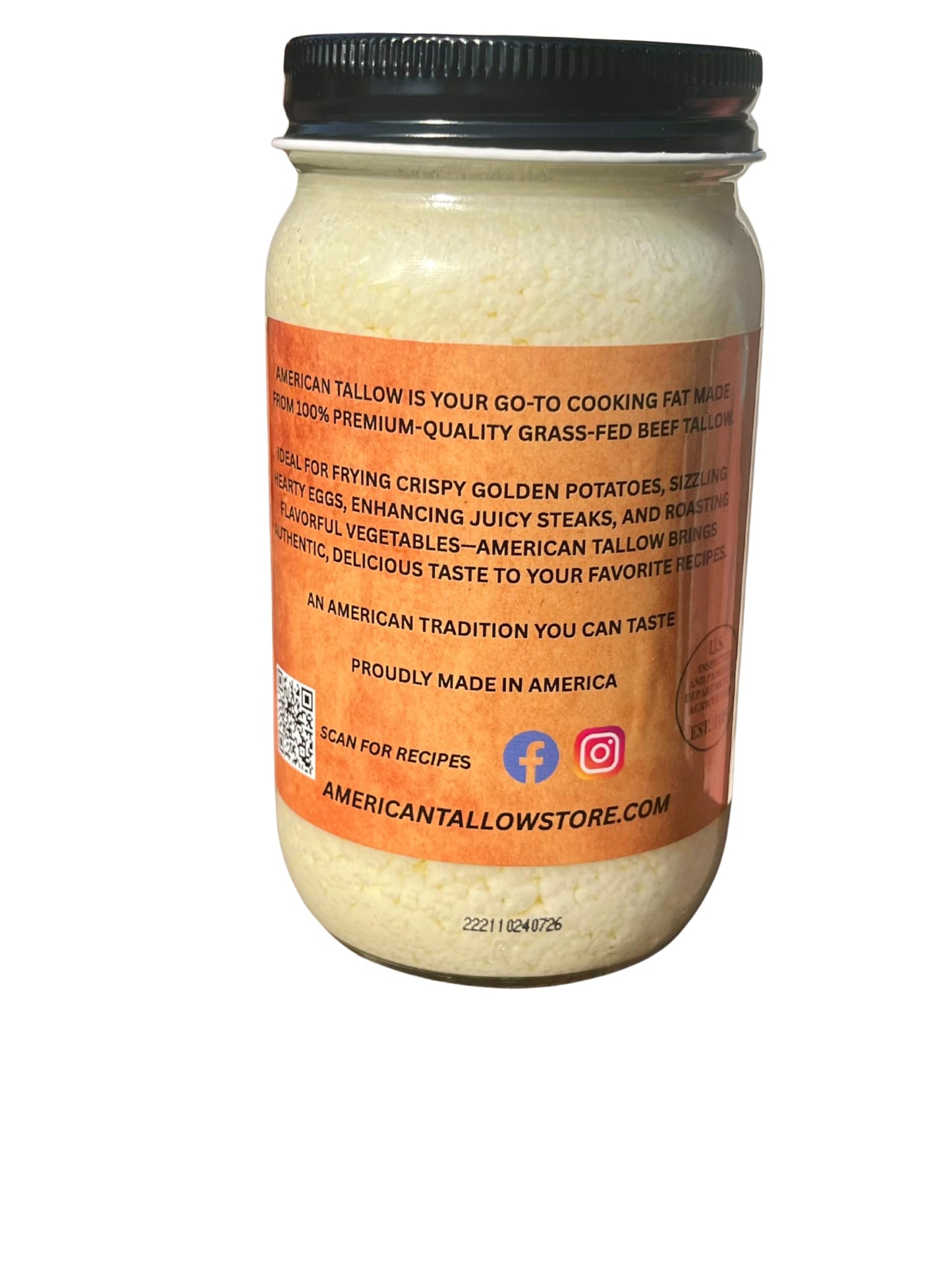 American Tallow, 100% Grass-Fed, Pasture-Raised, Non-GMO Beef Tallow, Premium Cooking Oil & Seed Oil Alternative, Healthy Traditional Fat,14 oz Glass Jar, Made in USA