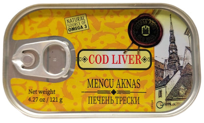 Old Riga Cod Liver Canned in Own Oil 4.27 Oz Natural Source of Omega-3, Rich in Vitamins A&D | From Fresh Norway Cod| Keto Friendly (Pack of 12)