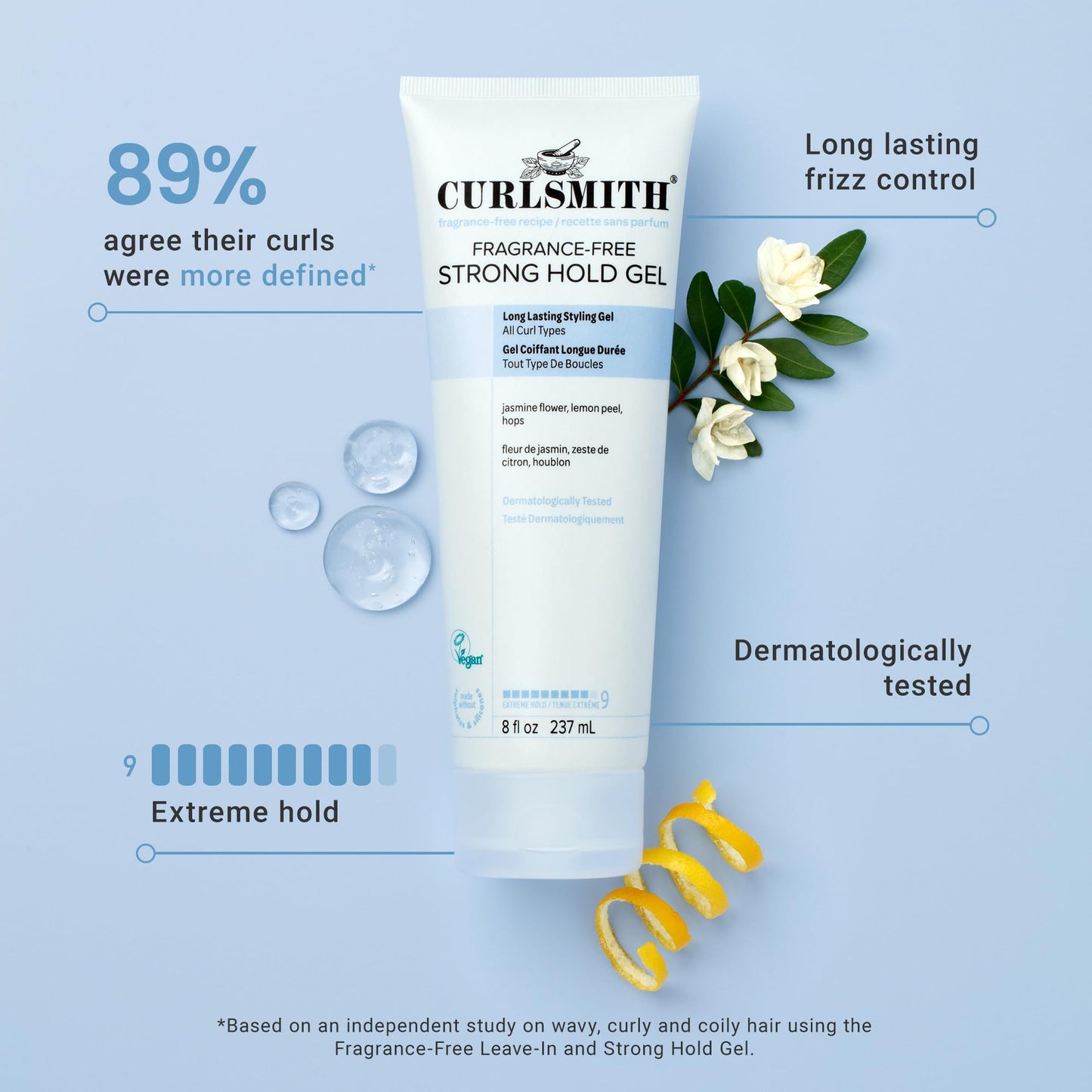 CURLSMITH Fragrance-Free Strong Hold Styling Gel - Long-Lasting Frizz Control for Defined Curls (8 oz)