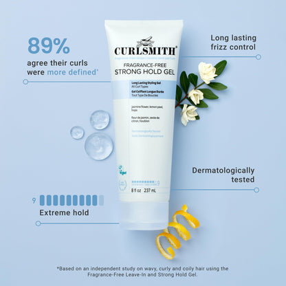 CURLSMITH Fragrance-Free Strong Hold Styling Gel - Long-Lasting Frizz Control for Defined Curls (8 oz)