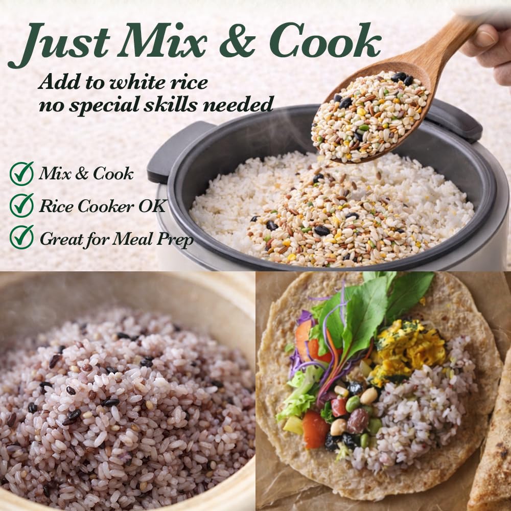 30-Grain Multigrain Rice Mix from Japan – Mixed Grains Blend with Barley, Beans & Sesame for Buddha Bowls & Burritos, Whole Grains, Non-GMO, High Fiber, Just Mix with White Rice, Easy to Cook (240g)