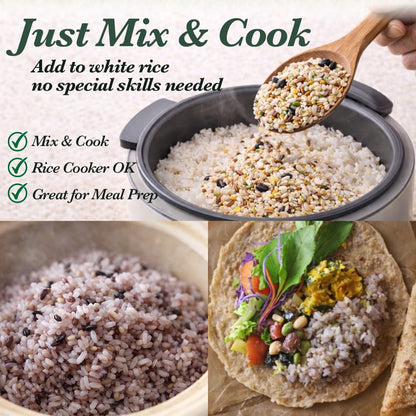 30-Grain Multigrain Rice Mix from Japan – Mixed Grains Blend with Barley, Beans & Sesame for Buddha Bowls & Burritos, Whole Grains, Non-GMO, High Fiber, Just Mix with White Rice, Easy to Cook (240g)