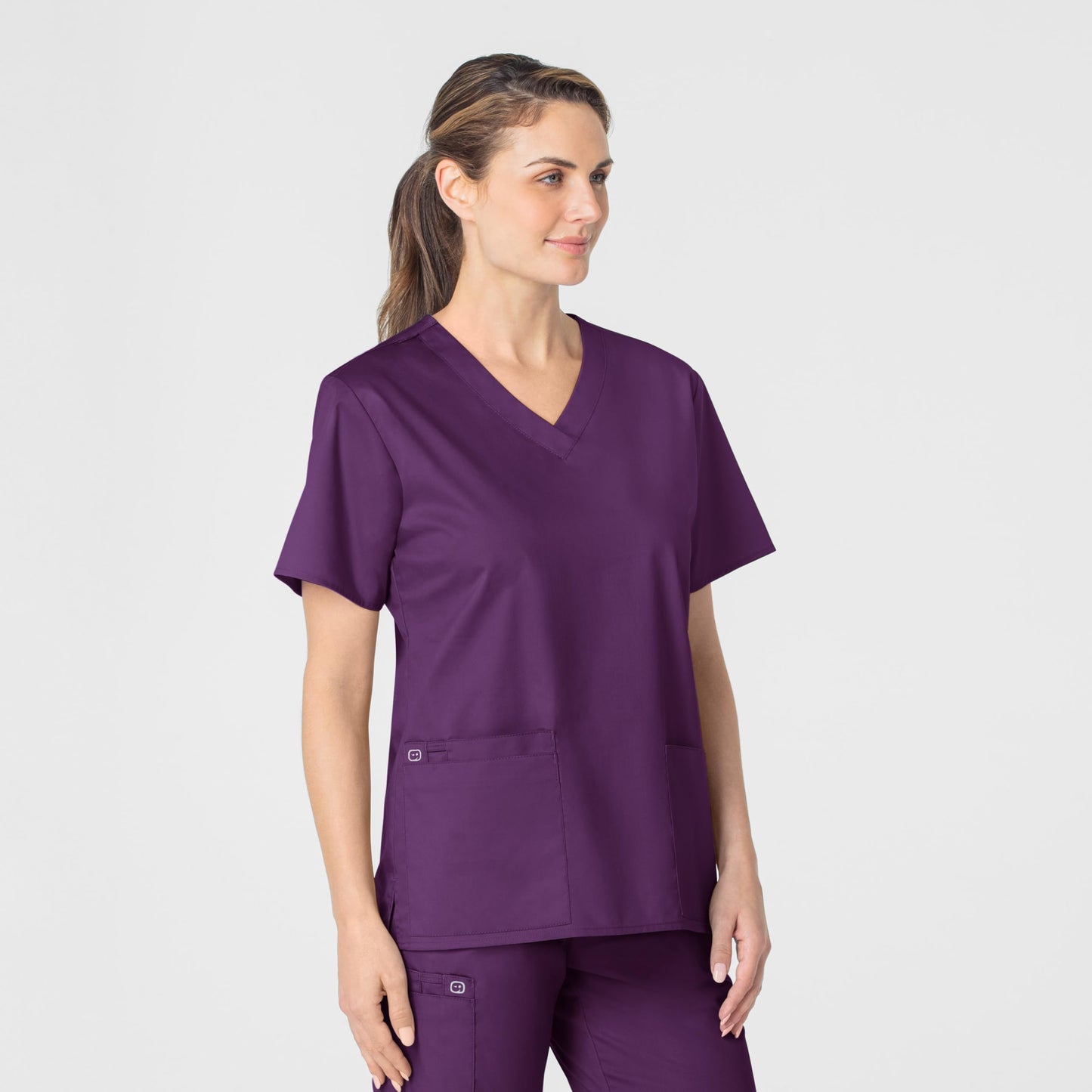 WonderWink Women's Wonderwork V-Neck Scrub Top, Eggplant, 3X-Large