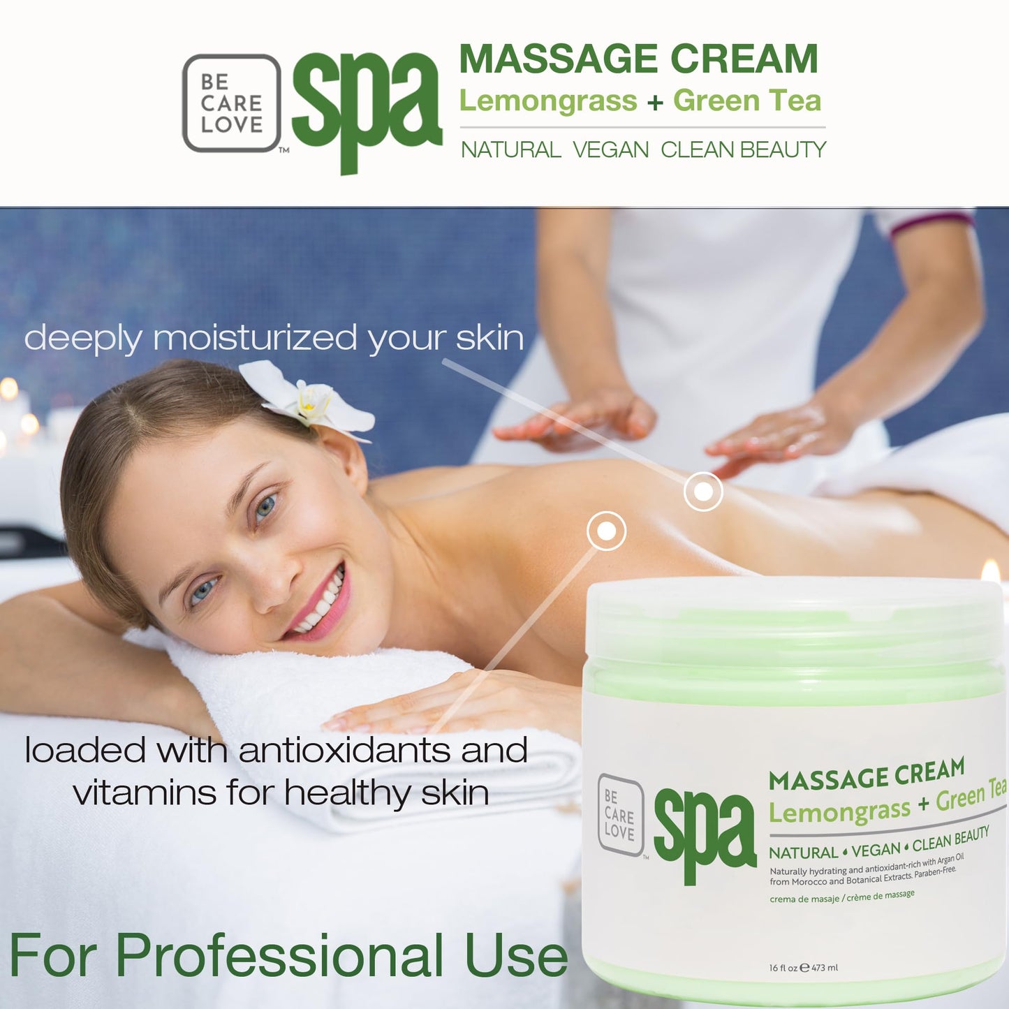BCL SPA Massage Cream organic Lemongrass + Green Tea body lotion with shea butter, aloe vera, peppermint, argan and jojoba oils body cream to soothe, calm & revitalize the skin. Home/Pro use 16 fl oz