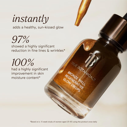 True Botanicals Bronze Well Regenerative Glow Drops | Naturally Bronzing | Moisturize Skin & Add a Slight Glow | All Skin Types | Dermatologist Tested, All Natural, Vegan | 1 fl oz | 30 ml