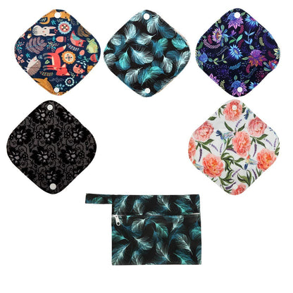 5 Cloth Menstrual Pads 1 Wet Bag XS Panty Liners Reusable Washable (Blue Feather Down, XS Panty Liners)