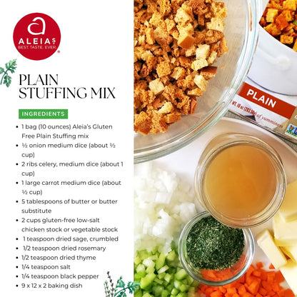 Aleia’s Gluten Free Plain Stuffing Mix – 10 oz (2 Pack) – Classic Gluten Free Stuffing – Free from Gluten, Corn, Soy, Dairy – Low Sodium, Non-GMO