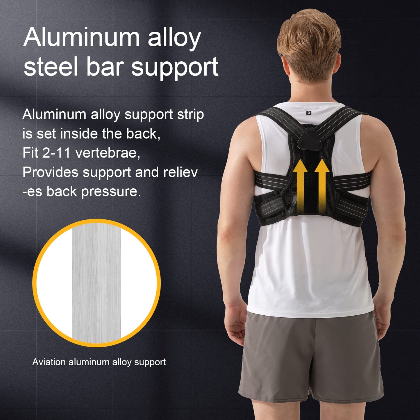 Portzon Back Brace Posture Corrector for Men and Women, Adjustable Breathable Support Pain Relief for Neck, Shoulders