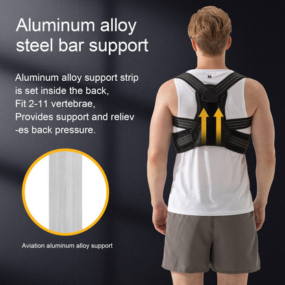 Portzon Back Brace Posture Corrector for Men and Women, Adjustable Breathable Support Pain Relief for Neck, Shoulders