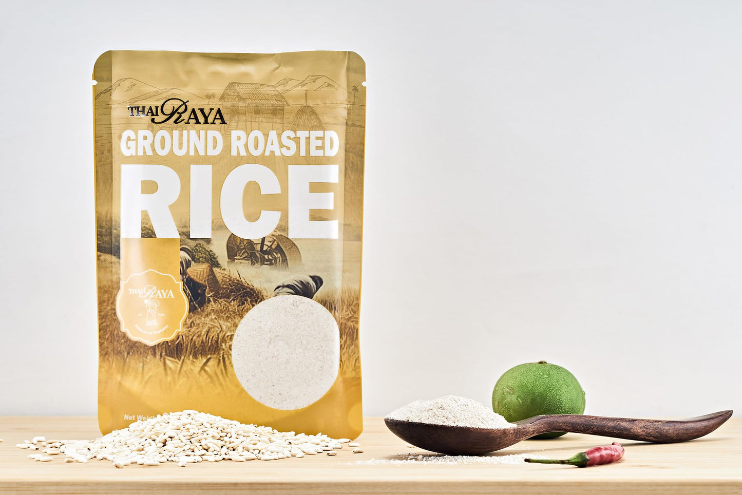 ThaiRaya Ground Roasted Rice (Khao kua), 250 grams, 8.8 oz Thai food ingredient Laab Namtok zip lock bag easy to store