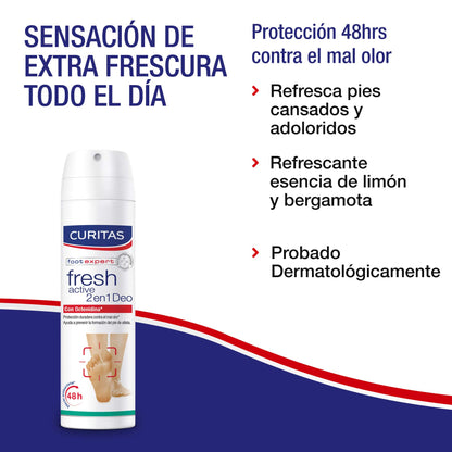 Henitara Curitas Fresh Active 2 in 1 Deodorant Spray for Pies with Octenidina, 150 ml, Unisex