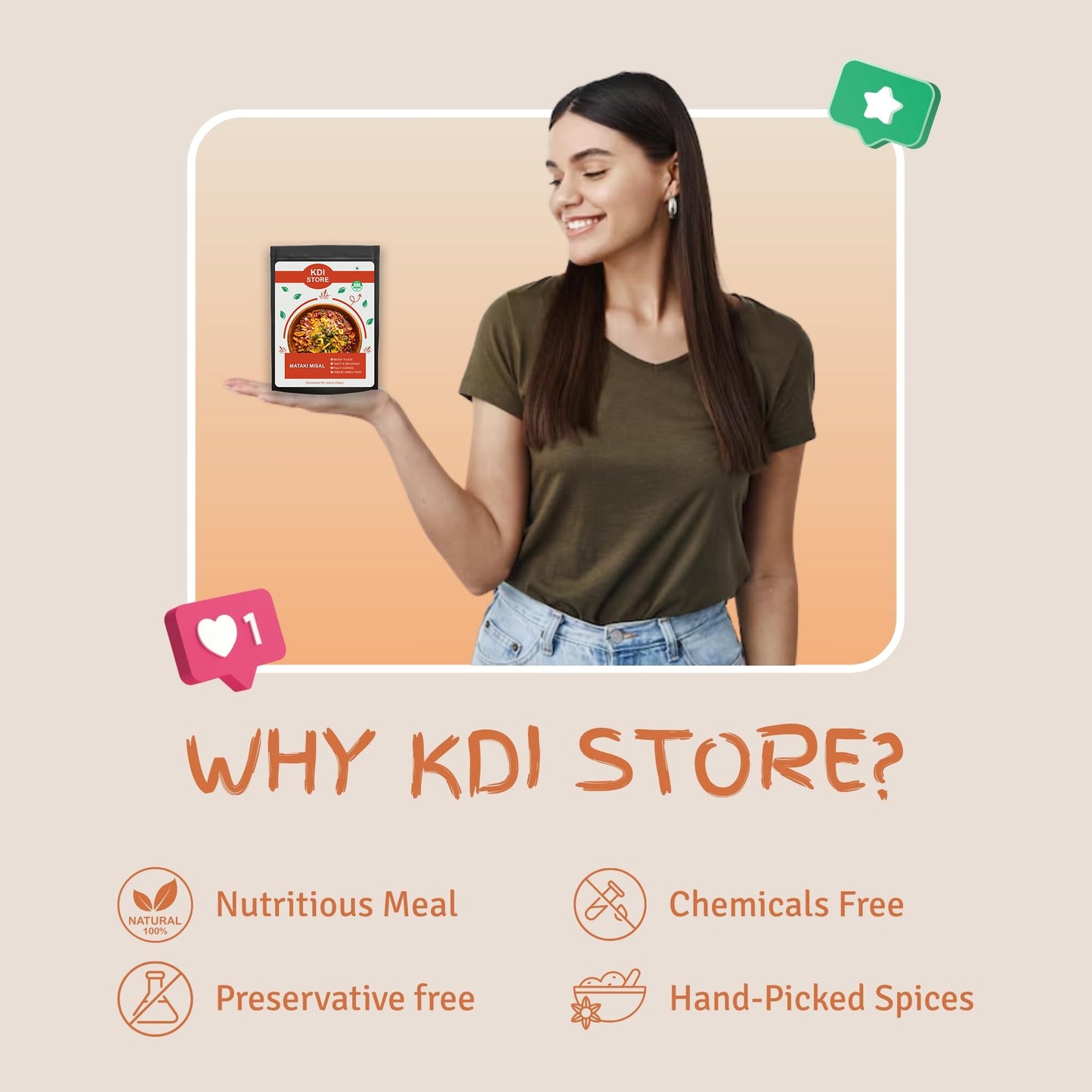 KDI Store Mataki Misal, Ready to Eat Indian Food, Spicy Maharashtrian Snack, USDA Organic, Fully Cooked, Freeze Dried, 80g