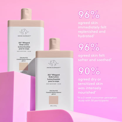 Drunk Elephant Sili Whipped Body Lotion - 240 ml/8 fl oz - Rich Daily Moisturizing Lotion - Clean Clinical Skincare - Cruelty-Free - Free of Essential Oils, Silicones, and Fragrance