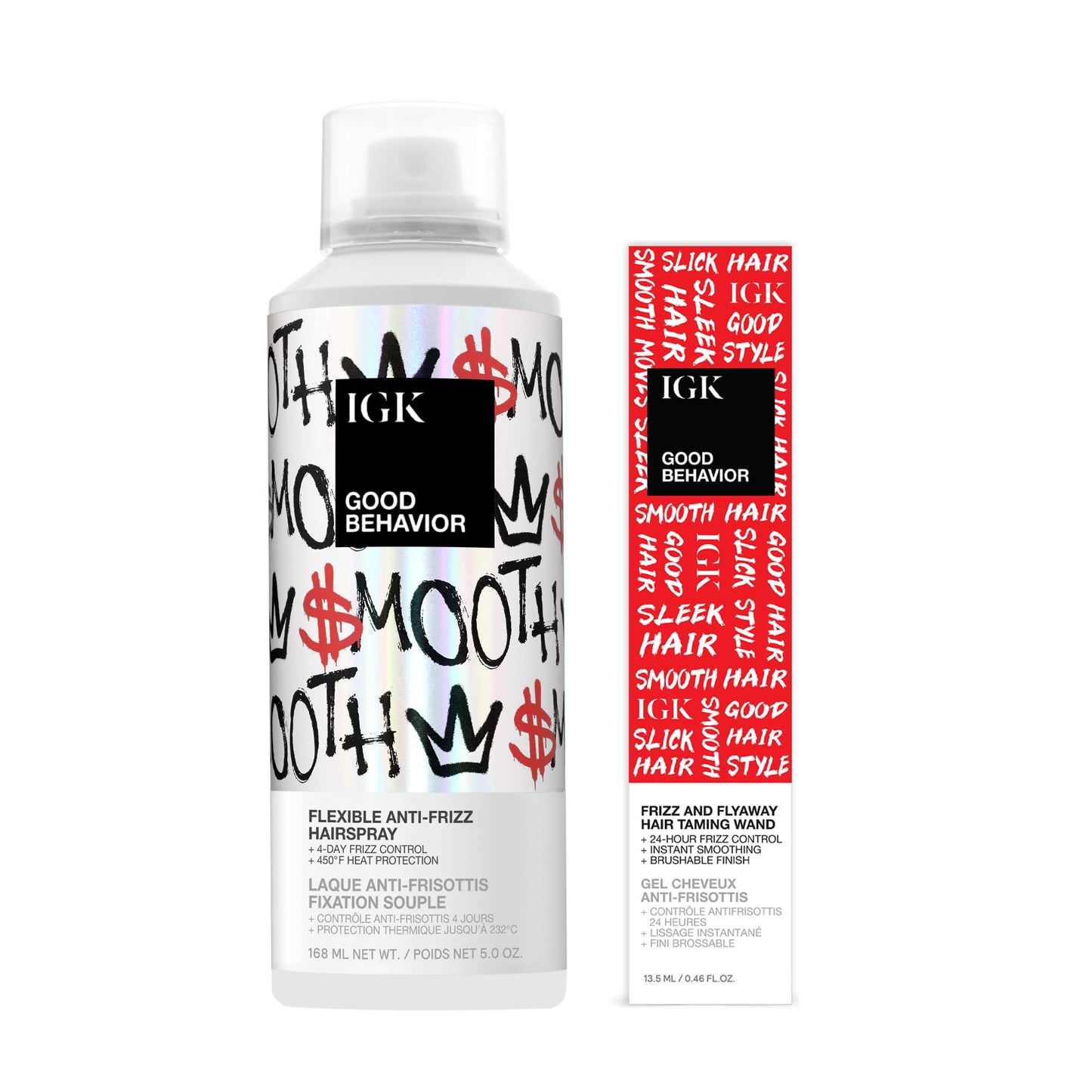 IGK Taming Wand & Good Behavior Flexible Hairspray Bundle – Flyaway & Frizz Control, Smooth Finish and Long-Lasting Hold, Vegan & Cruelty-Free Hair Styling Duo