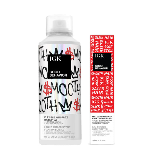 IGK Taming Wand & Good Behavior Flexible Hairspray Bundle – Flyaway & Frizz Control, Smooth Finish and Long-Lasting Hold, Vegan & Cruelty-Free Hair Styling Duo