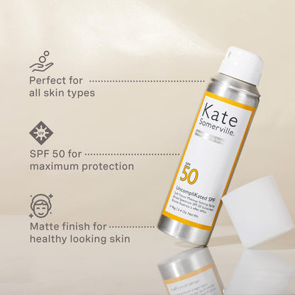 Kate Somerville UncompliKated SPF – SPF 50 Face Sunscreen and Soft Focus Makeup Setting Spray, Daily Use Sun Protection with Matte Finish, 3.4 Fl Oz