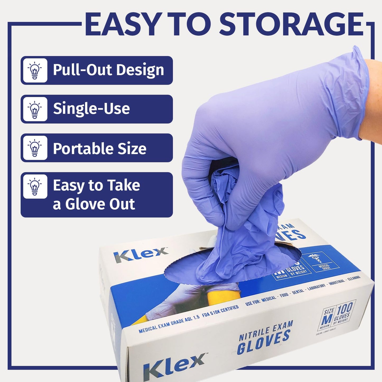 Klex Nitrile Exam Gloves - Medical Grade, Powder Free, Rubber Latex Free, Food Safe, Lavender