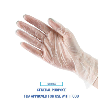 Boardwalk General Purpose Vinyl Gloves, Powder/Latex-Free, 2.6 mil, Large, Clear, 100/Box, 10 Boxes/Carton