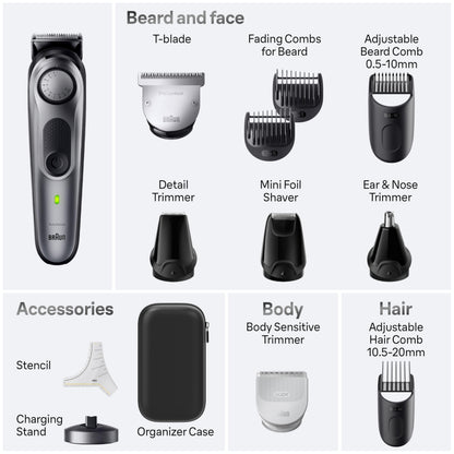 Braun All-in-One Men's Shaving Kit Series 7 7440, 12-in-1 Beard, Face, Nose, Ear Trimmer, Hair Clippers, Body Groomer and Manscaping + Travel Case + Charging Stand