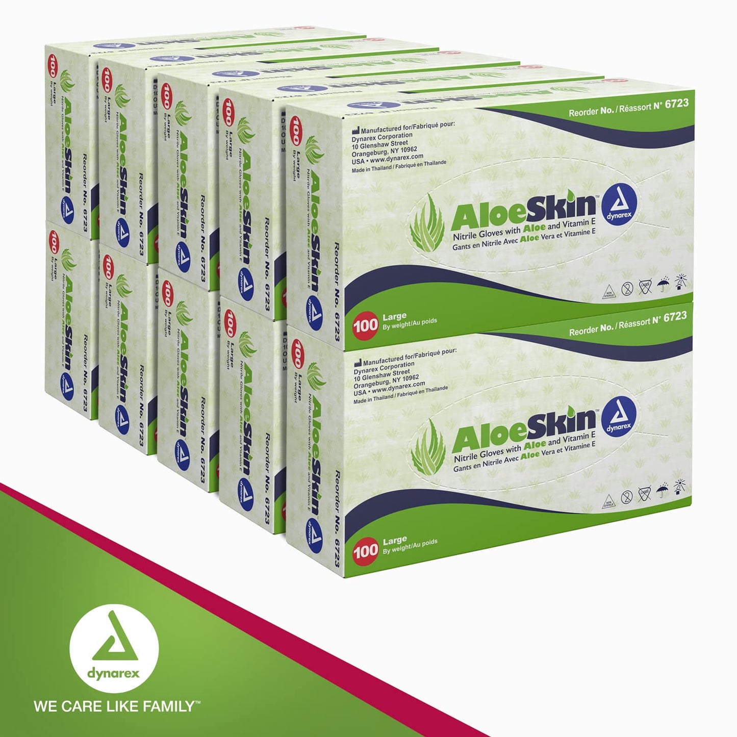 Dynarex AloeSkin Nitrile Exam Gloves with Aloe, Powder-Free, Disposable Gloves with Aloe Vera for Dry Hands, Magenta, Large, 1 Case of 1000 Gloves - 10 Boxes of 100 Gloves