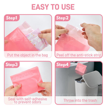 Sanitary Napkin Disposal Bags FARVIGOR, 100Pcs Women Feminine Hygiene Disposal Bags for Tampons and Pads, Personal Disposal Bag Self-Sealing, Privacy Protection, 9.8x5.9"(Pink)