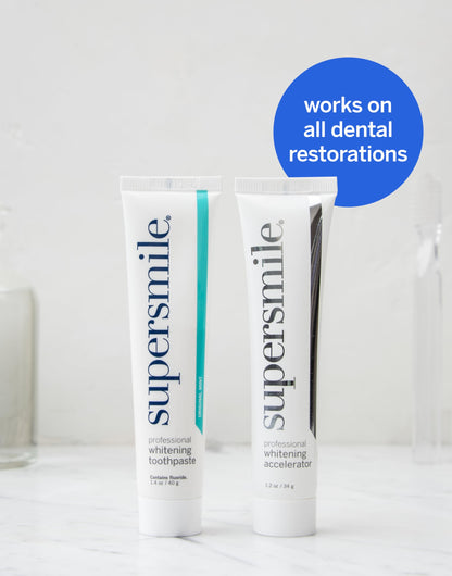 Supersmile Whitening System – Toothpaste (1.4 oz) & Accelerator (1.2oz) & 14 Dissolving Whitening Strips – TSA Kits