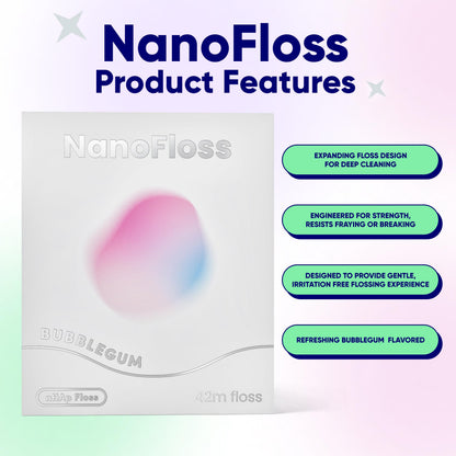 Something Nice NanoFloss Threader for Teeth, Vegan Dental Floss Thread, nHAP1000D Polyester Fiber Waxed with Nano Hydroxyapatite for Enamel Care Kid Friendly, Bubblegum Flavored, 42M