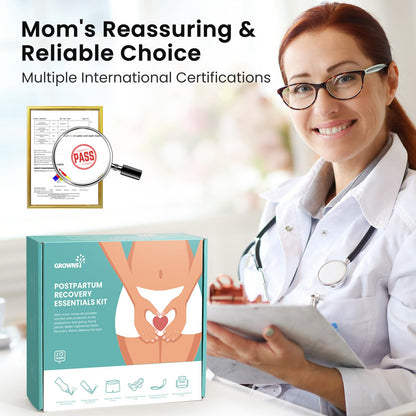 Grownsy 15pc Postpartum Essentials Recovery Kit | Postpartum Kit for Women | Includes 5 Postpartum Pads, 5 Disposable Underwear, 2 Ice Packs, Peri Bottle, Perineal Spray & 28 Cooling Pad Liners