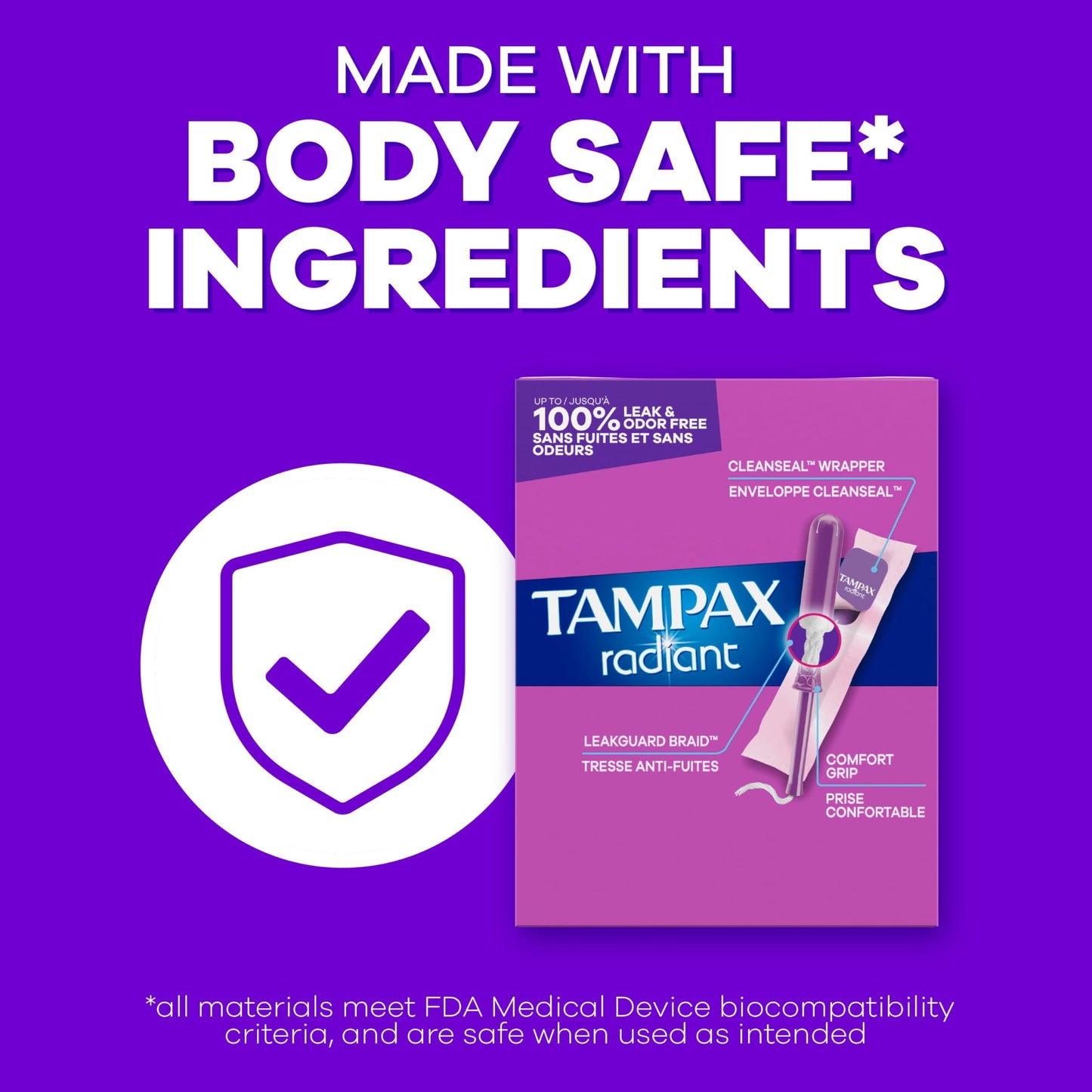 Tampax Radiant Tampons, with LeakGuard Braid, Super Plus Absorbency, Unscented, 28 Count