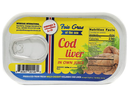 Foie Gras of the Sea Icelandic Cod Liver – Wild Caught Canned Cod Liver in Own Oil, 4.3 oz (Pack of 6) – Premium Gourmet Seafood, Omega-3 Rich, Kosher