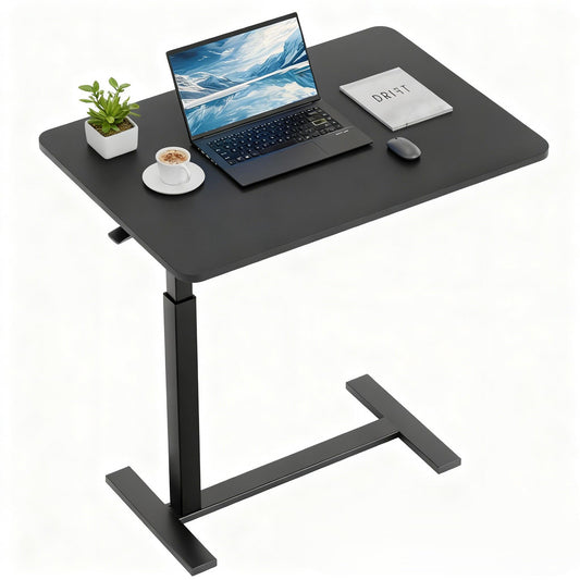 Overbed Bedside Table with Hidden Casters, Adjustable Pneumatic Mobile Laptop Computer Standing Desk, Rolling Laptop Table, Movable Overbed Table Hospital Home Use, Black