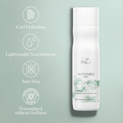 WELLA PROFESSIONALS Nutricurls Shampoo for Waves Formulated with Nourish-In Complex Nourish and Define Without Sulfates