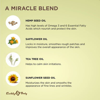 Earthly Body Miracle Oil Tea Tree Creme, 4 oz. - Tea Tree, Hemp Seed, Safflower & Sunflower Seed Oils - Nourish & Protect Skin, Smooth Rough Patches, Calm Irritation - 100% Vegan, Cruelty-Free