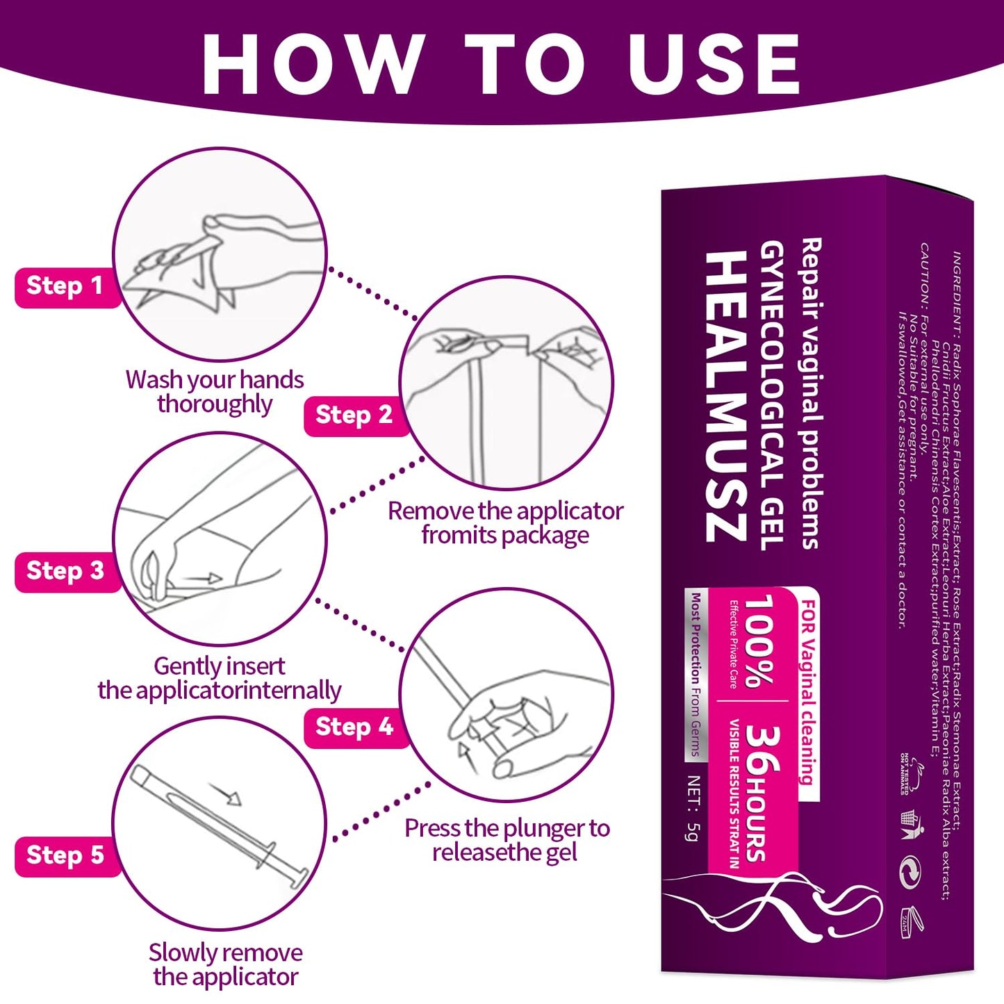 Vaginal Moisturizing Gel, Long Lasting for Vaginal Dryness & Irritation, Vaginal Moisturizer with Hyaluronic Acid & Vitamin E,Feminine Care Hormone Free, 5 Pre-Filled Tubes