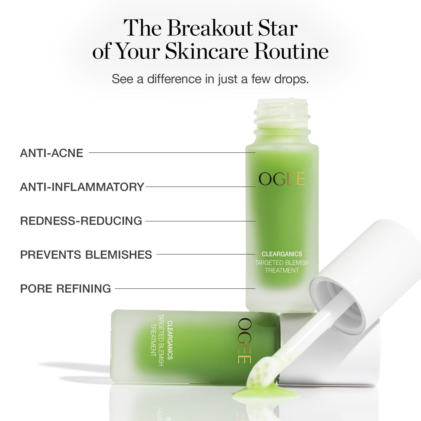 Ogee Plant-Based Acne Treatment for Face with Salicylic Acid - Targeted Acne Spot Treatment with Soothing Ceramic Application Tip