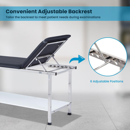 AdirMed VivaComfort Patient Exam Table with Shelf, Adjustable Back, and Foldable Legs, Medical Exam Table Black